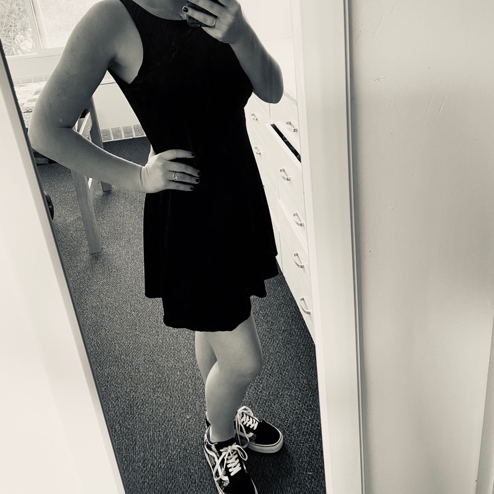 Velvet black skater dress